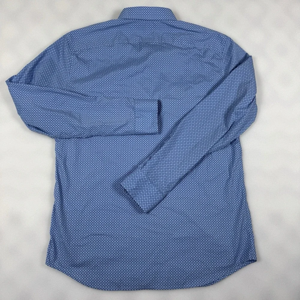 Banana Republic Men M Blue Geometric Print Tech Stretch Slim Flex Fit Shirt